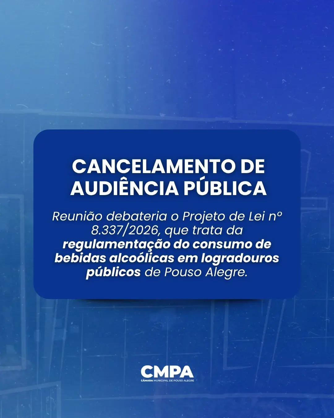 Audiência pública sobre consumo de bebidas alcoólicas em espaços públicos é cancelada